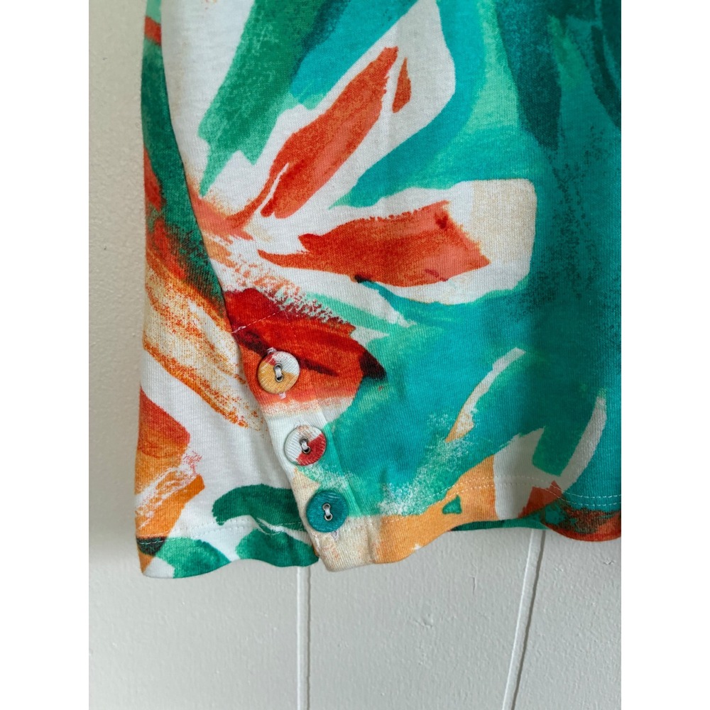 Chico's Women Abstract Brushstroke Sleeveless Knit Top Orange Teal Size 3 XL - Picture 5 of 6